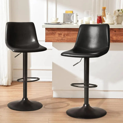 Set (4) Modern Faux Adjustable Height Swivel Barstools w/Backrest