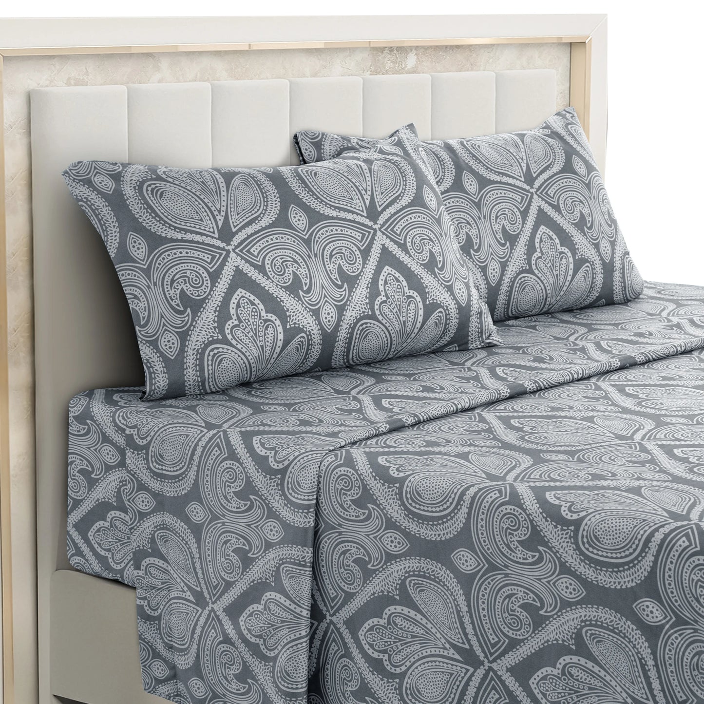 4pcs, Paisley Sheet Set, Brushed Microfiber, 16" Deep Pockets