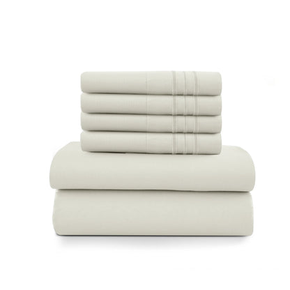 6pc Set, Brushed Microfiber, Embroidered & Plain Pillowcases