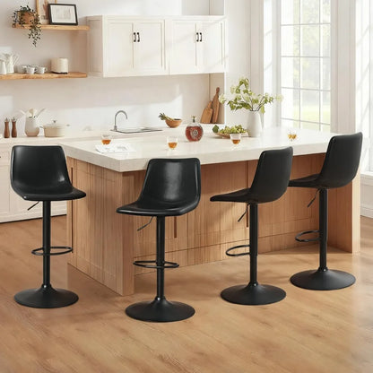 Set (4) Modern Faux Adjustable Height Swivel Barstools w/Backrest