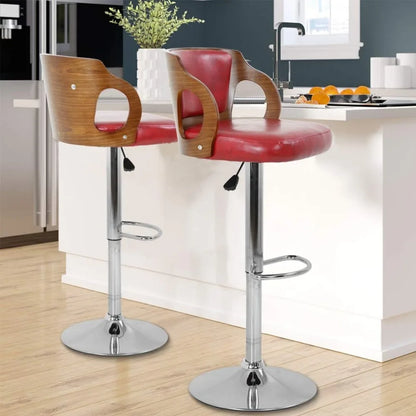 Set (2) Modern Swivel Bar Stool, PU Leather, Adjustable