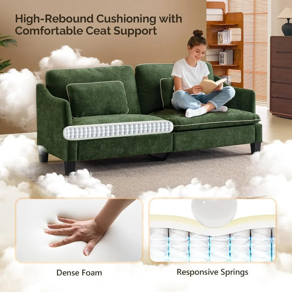 84" Modern Sofa Couch, Linen Velvet 2-Seater Loveseat w/Piped Cushions