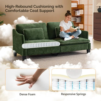 84" Modern Sofa Couch, Linen Velvet 2-Seater Loveseat w/Piped Cushions