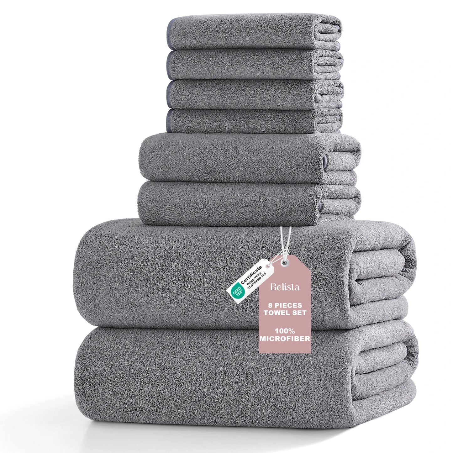 8Pcs Oversized Bath Towel Set, 35"×70" 2 Towels + 2 Hand Towels + 4 Washcloths