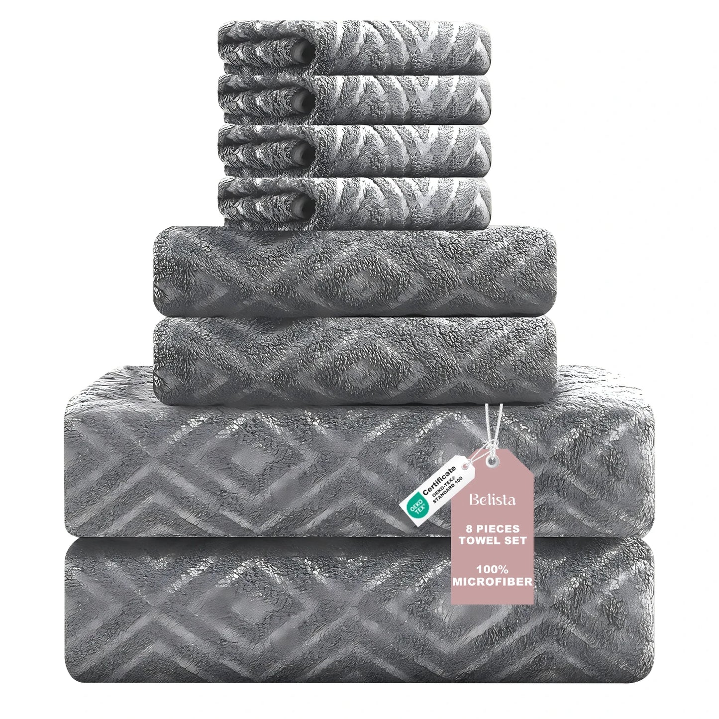 Oversized 8pc Bathroom Towel Set, 35"×70": 2 Bath Sheets, 2 Hand Towels, 4 Washcloths