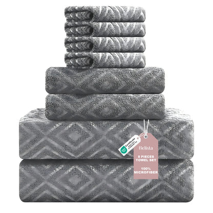 Oversized 8pc Bathroom Towel Set, 35"×70": 2 Bath Sheets, 2 Hand Towels, 4 Washcloths
