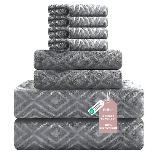 Oversized 8pc Bathroom Towel Set, 35"×70": 2 Bath Sheets, 2 Hand Towels, 4 Washcloths