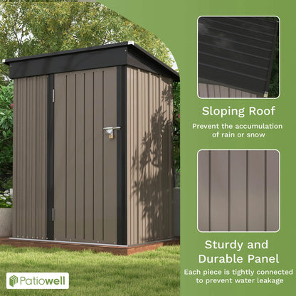 5x3ft Outdoor Storage Shed w/Sloping Roof and Lockable Door