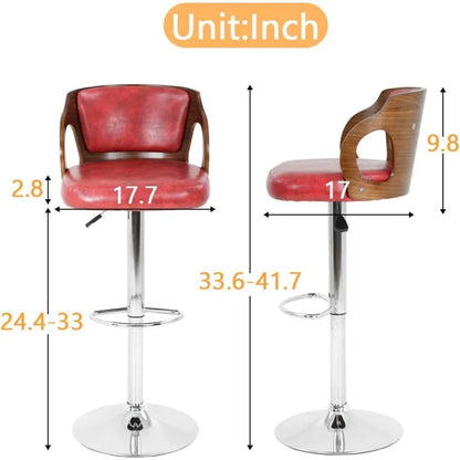 Set (2) Modern Swivel Bar Stool, PU Leather, Adjustable