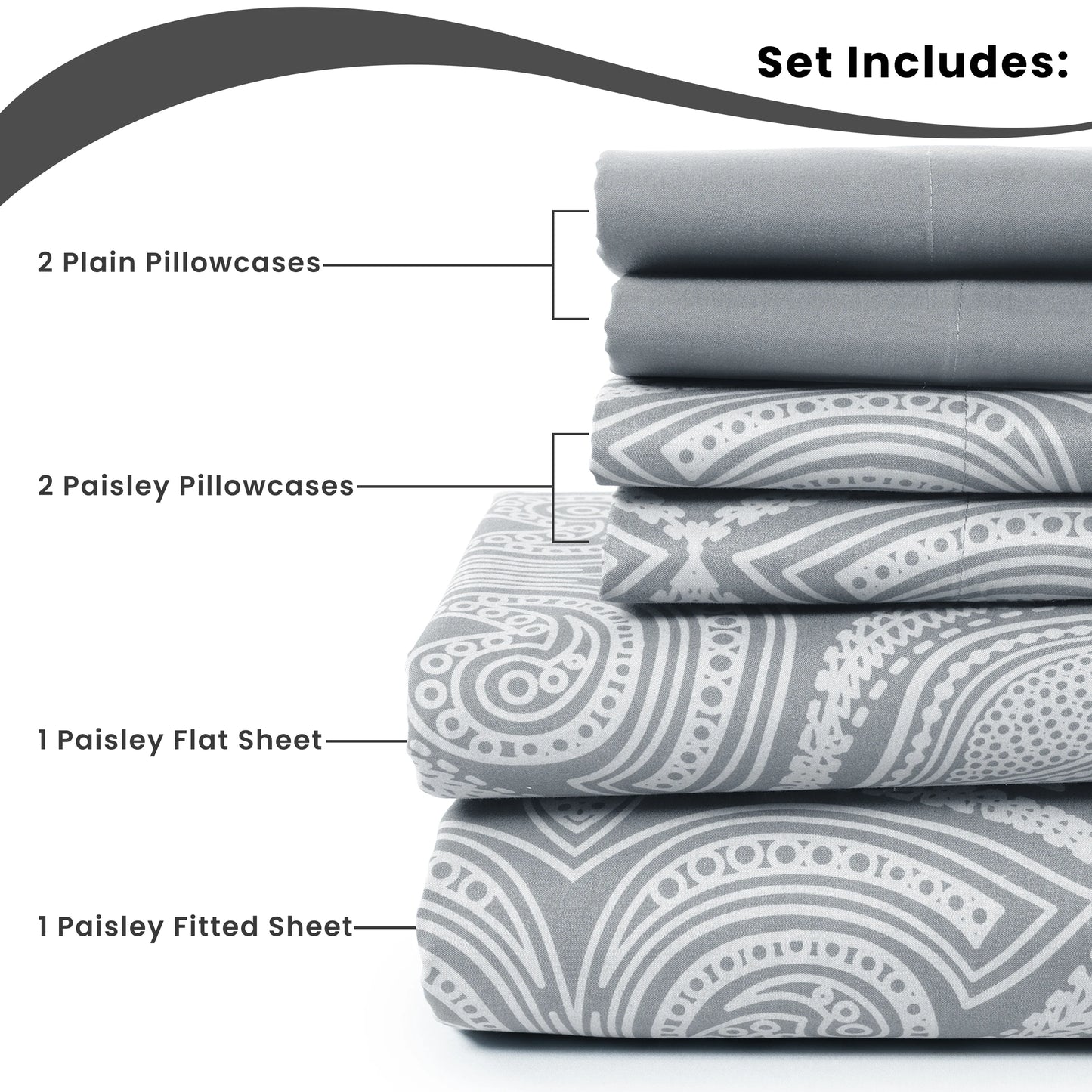 6Pc Paisley Sheet Set – Soft Microfiber, Wrinkle-Free,