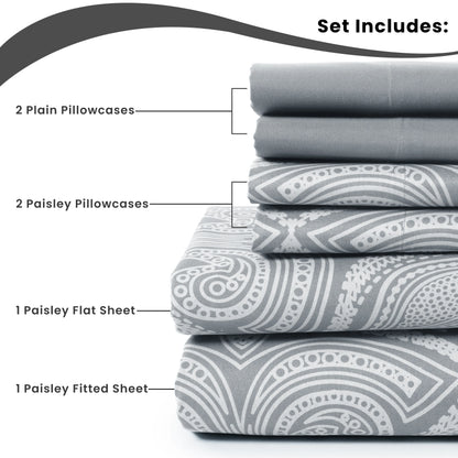 6Pc Paisley Sheet Set – Soft Microfiber, Wrinkle-Free,