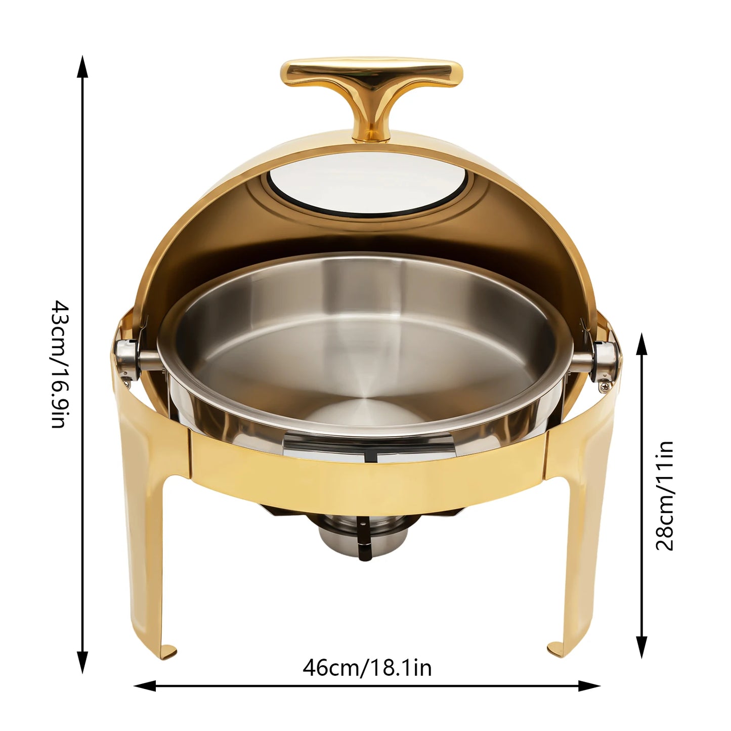 Round, Roll Top Stainless-Steel Chafing Dish