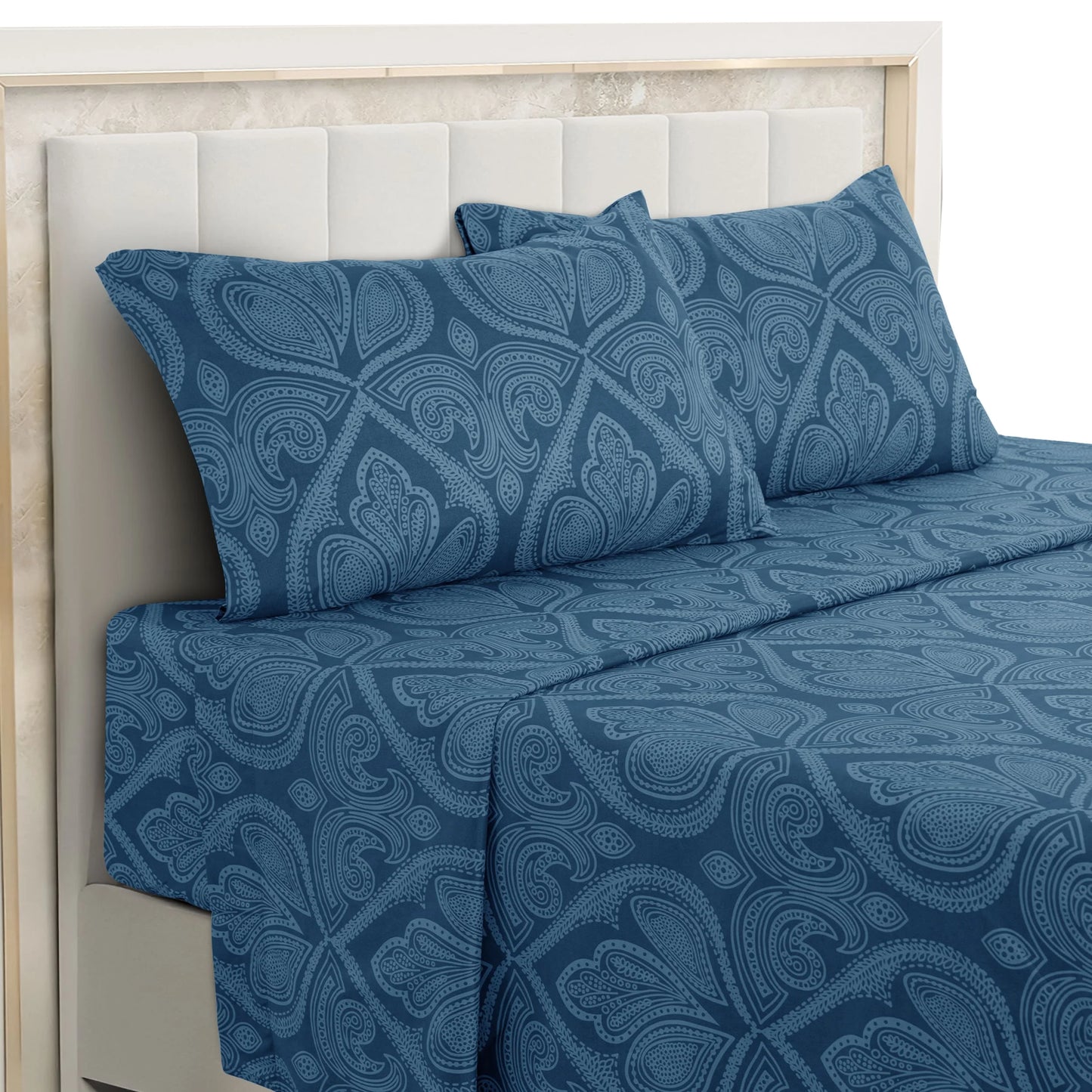 All Sizes, Multicolor 4pc Microfiber Paisley Bed Sheet Set, 16" Deep Pockets