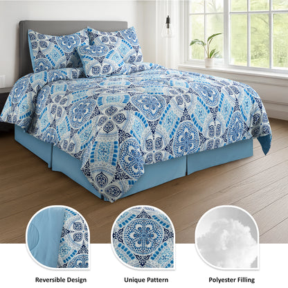Reversible 5pc Printed Comforter Set, Inc. 1 Comforter, 2 Pillow Shams