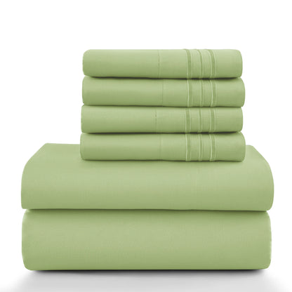 6pc Set, Brushed Microfiber, Embroidered & Plain Pillowcases
