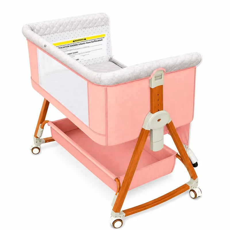 3:1 Portable Bedside Bassinet, Foldable Crib, 6 Adjustable Height with Wheels