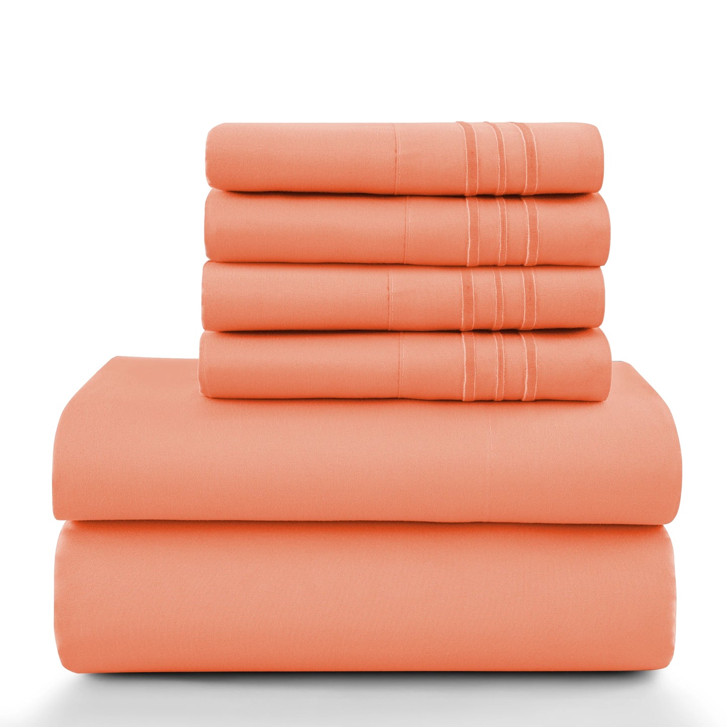 6pc Set, Brushed Microfiber, Embroidered & Plain Pillowcases