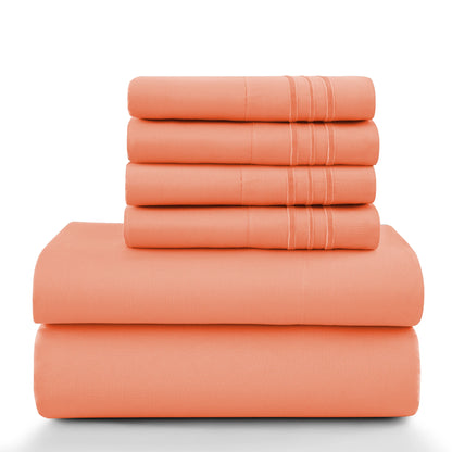 6pc Set, Brushed Microfiber, Embroidered & Plain Pillowcases