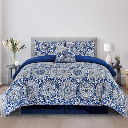 Reversible 5pc Printed Comforter Set, Inc. 1 Comforter, 2 Pillow Shams