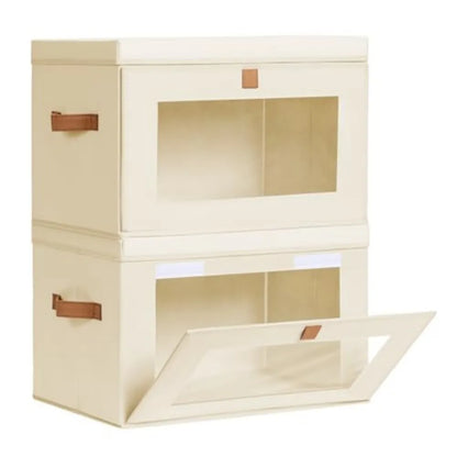 2 Pack Large Beige Fabric Closet Storage Organizer