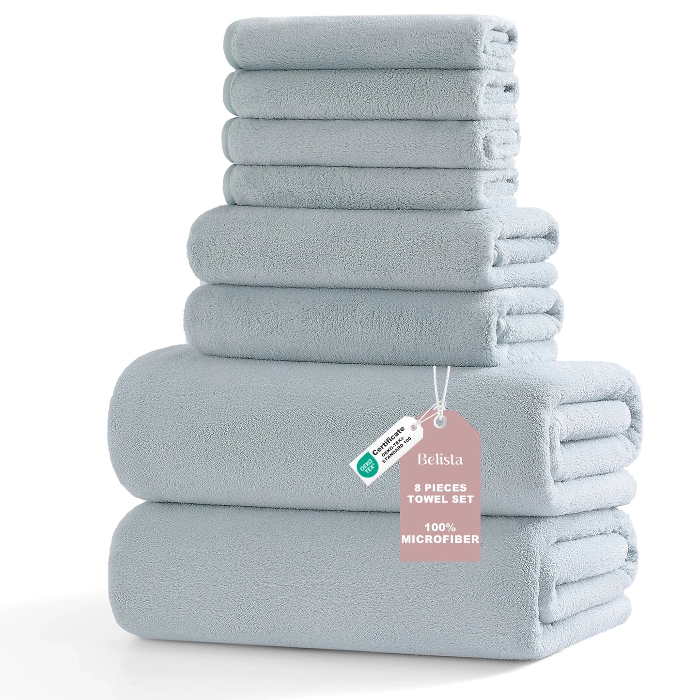 8Pcs Oversized Bath Towel Set, 35"×70" 2 Towels + 2 Hand Towels + 4 Washcloths