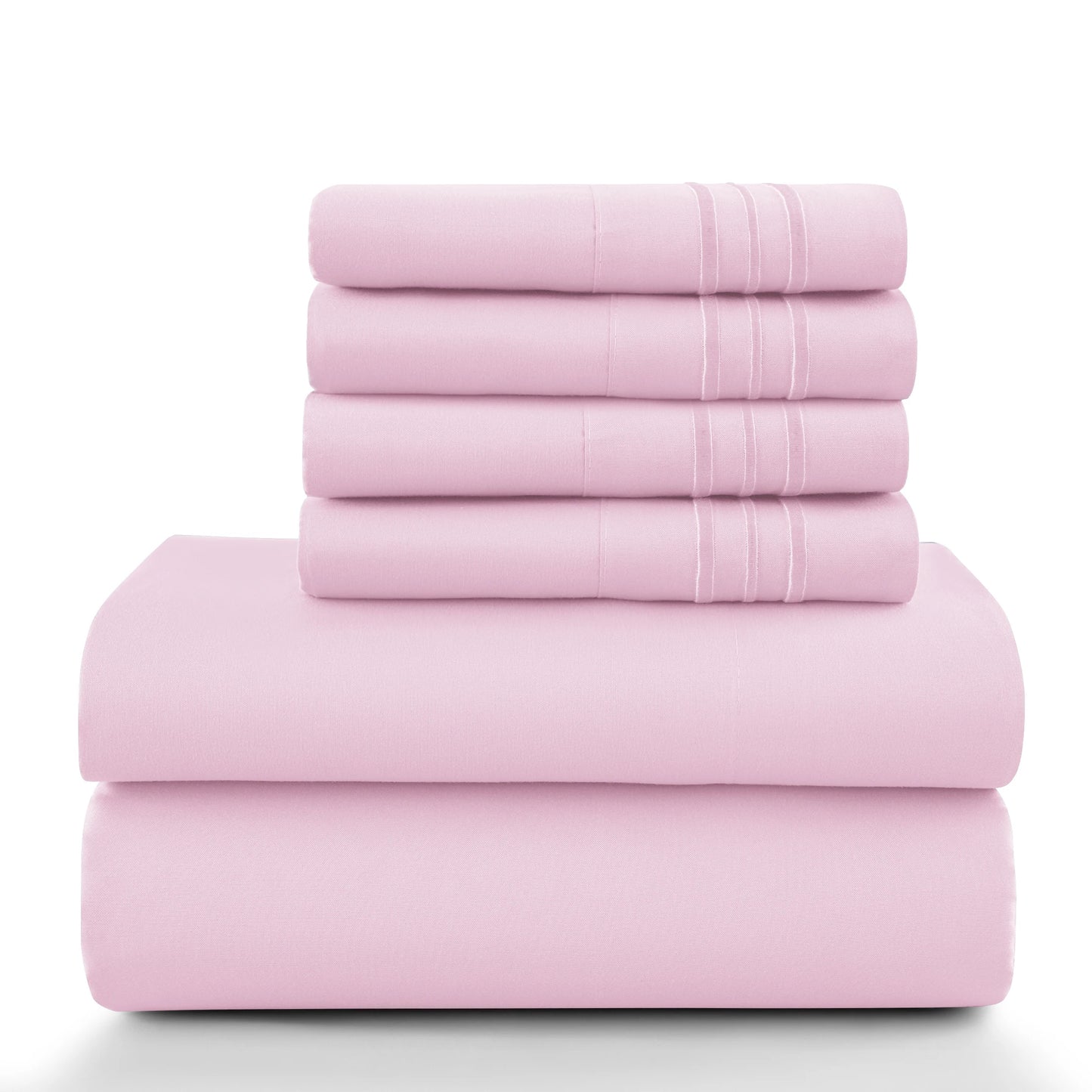 6pc Set, Brushed Microfiber, Embroidered & Plain Pillowcases