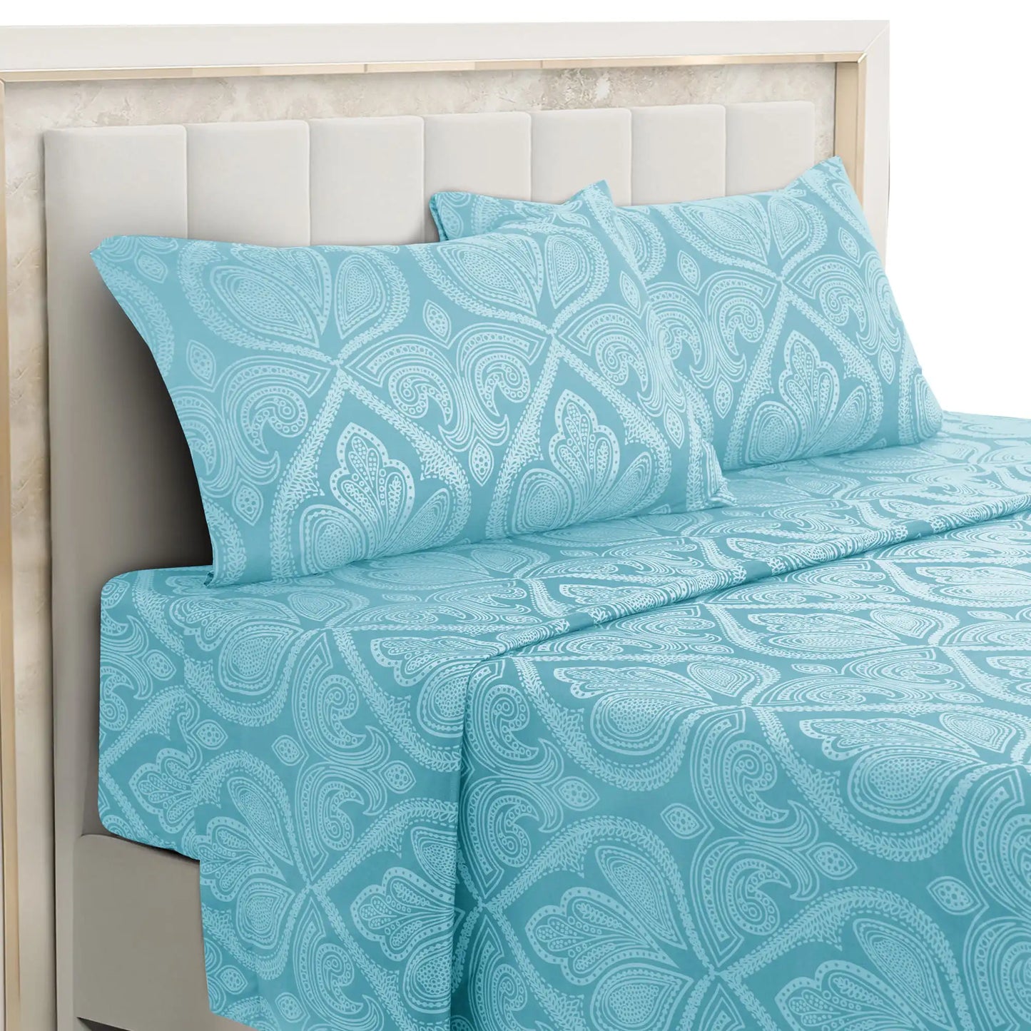 4pcs, Paisley Sheet Set, Brushed Microfiber, 16" Deep Pockets