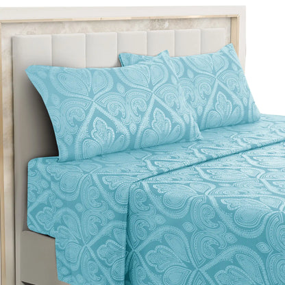 All Sizes, Multicolor 4pc Microfiber Paisley Bed Sheet Set, 16" Deep Pockets