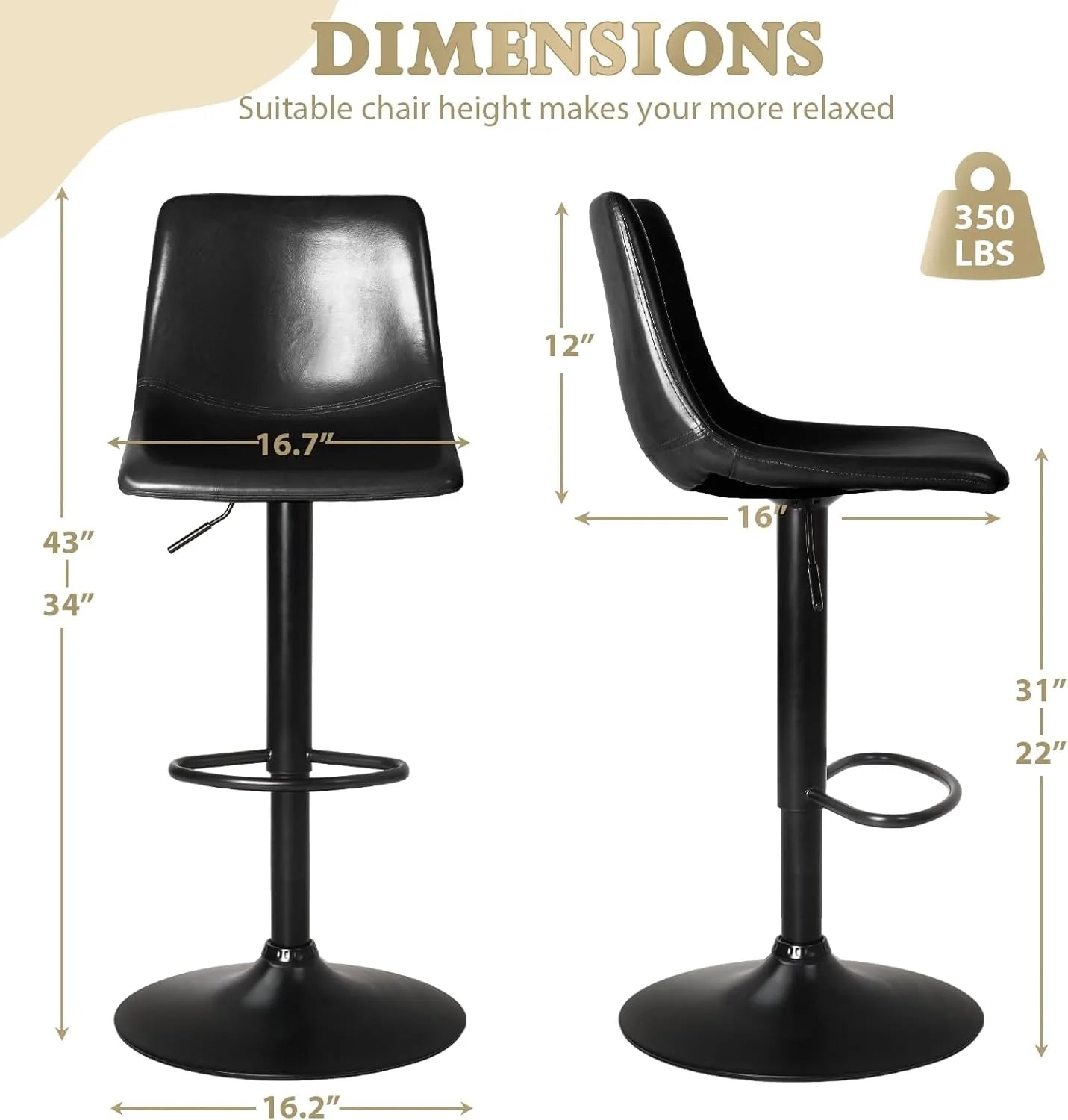 Set (4) Modern Faux Adjustable Height Swivel Barstools w/Backrest