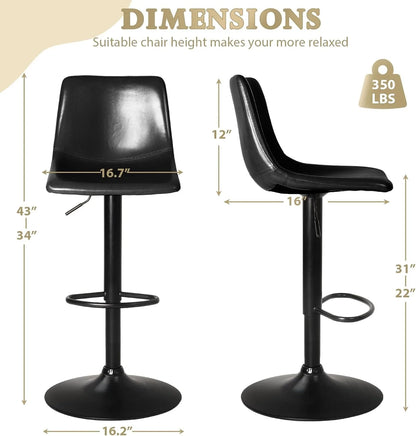 Set (4) Modern Faux Adjustable Height Swivel Barstools w/Backrest