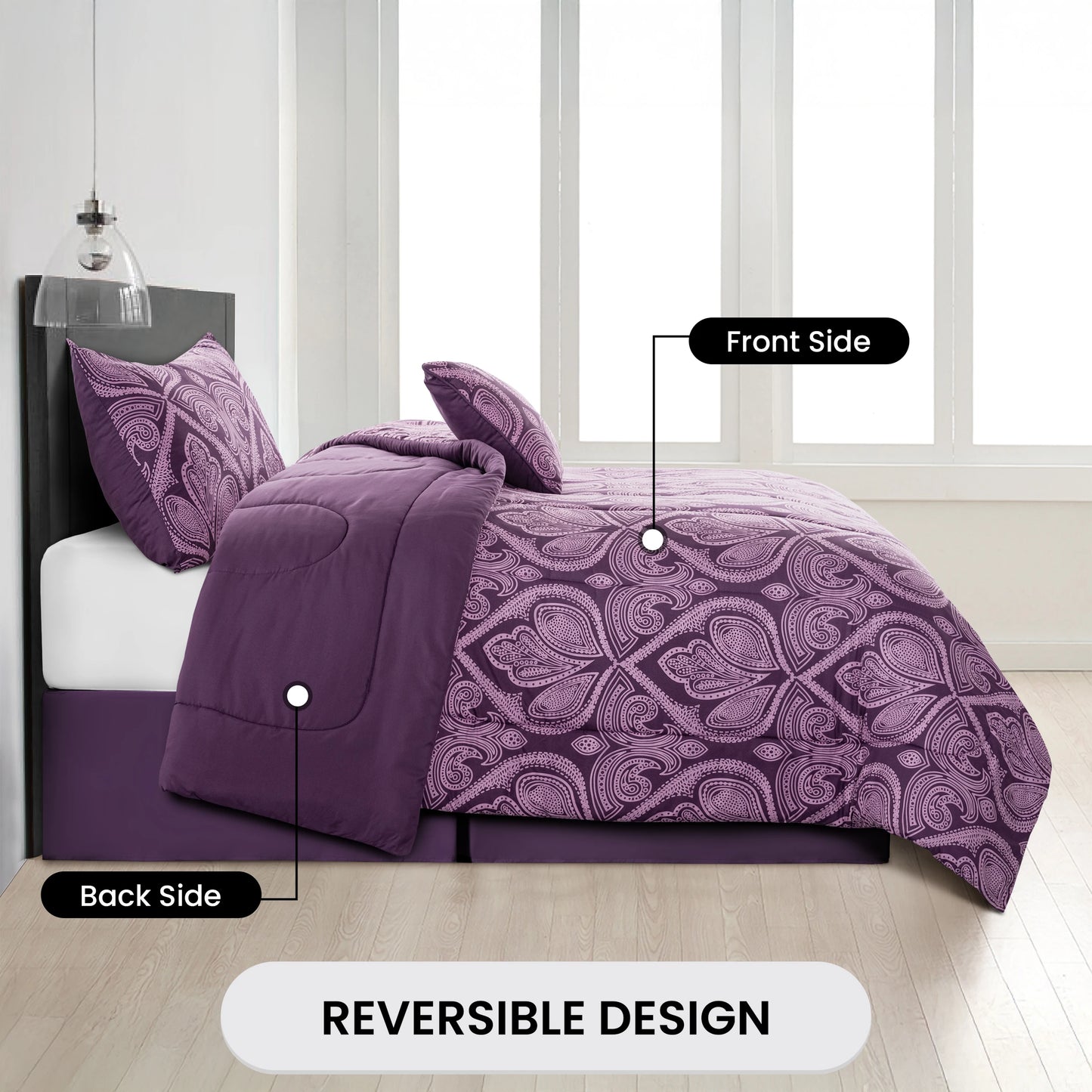 Reversible 5pc Printed Comforter Set, Inc. 1 Comforter, 2 Pillow Shams