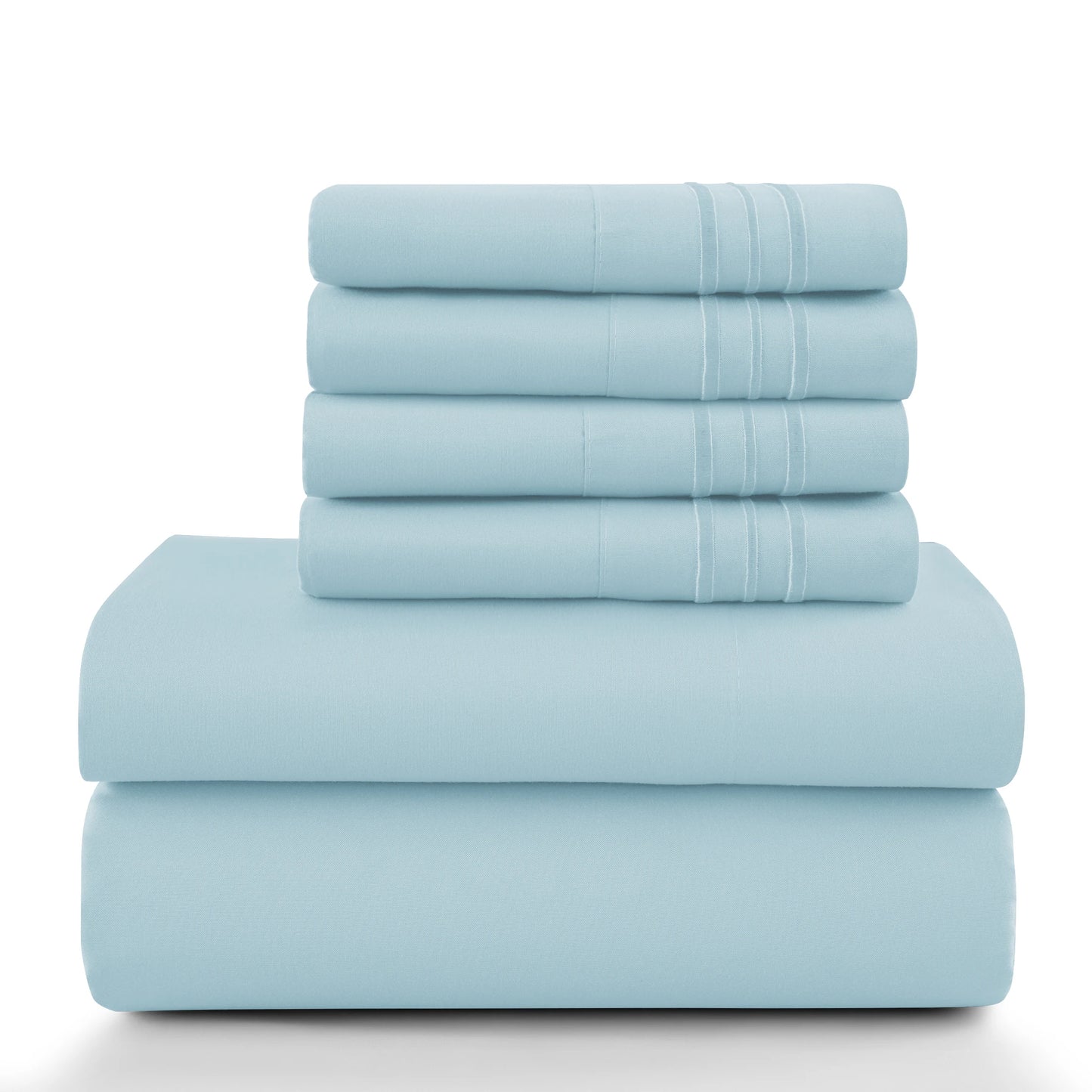 6pc Set, Brushed Microfiber, Embroidered & Plain Pillowcases