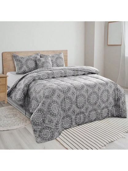 Reversible 5pc Printed Comforter Set, Inc. 1 Comforter, 2 Pillow Shams