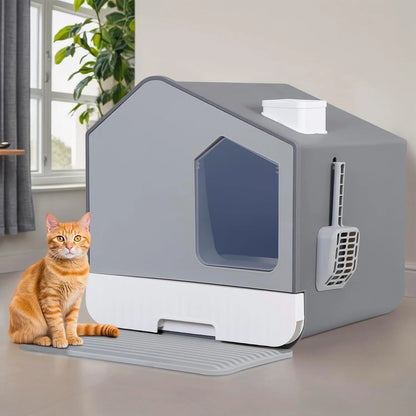 XL Enclosed Cat Litter Box w/Mat, Odorless Toilet, Anti-Splashing