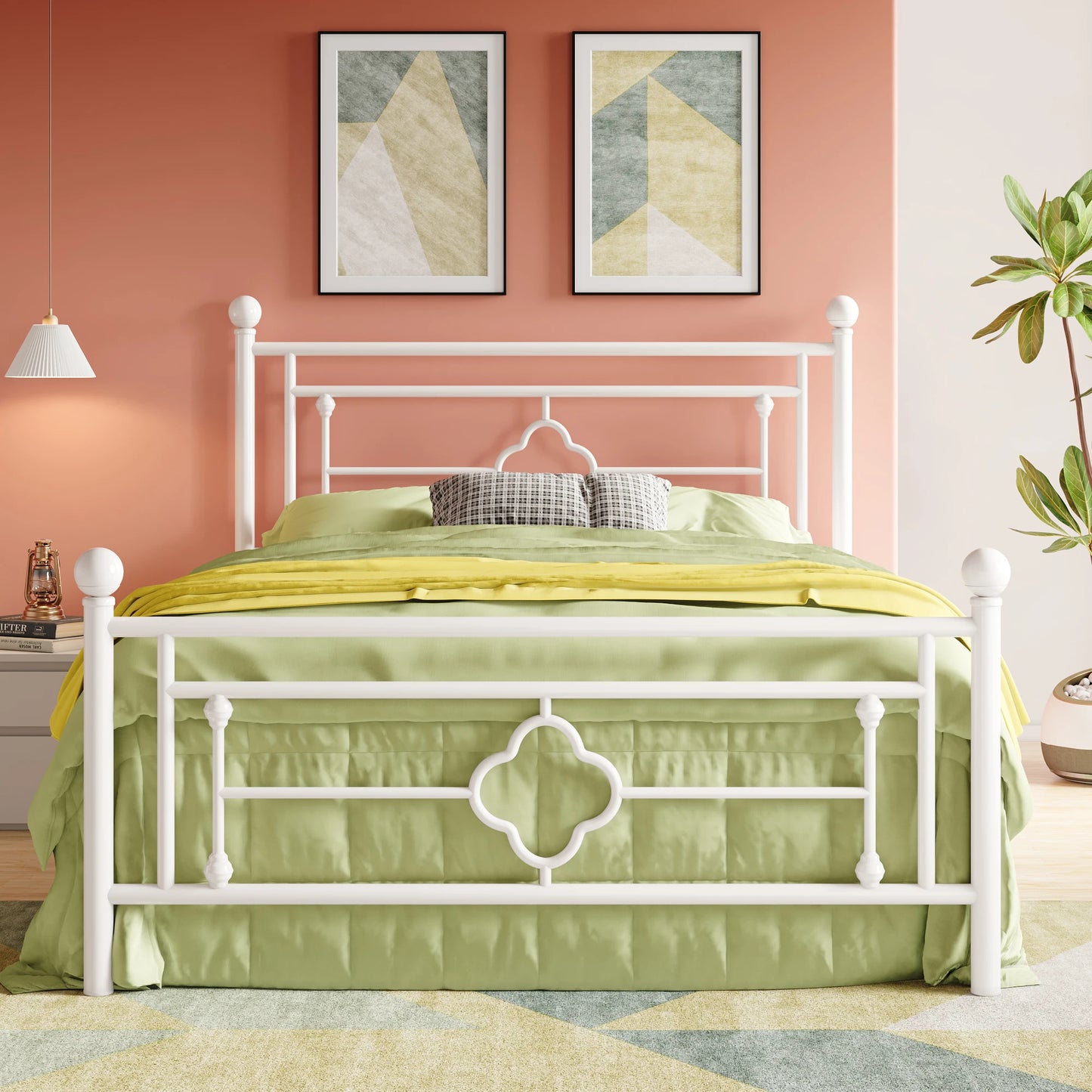 Wrought Iron Headboard and Footboard Metal Platform Bed Frame