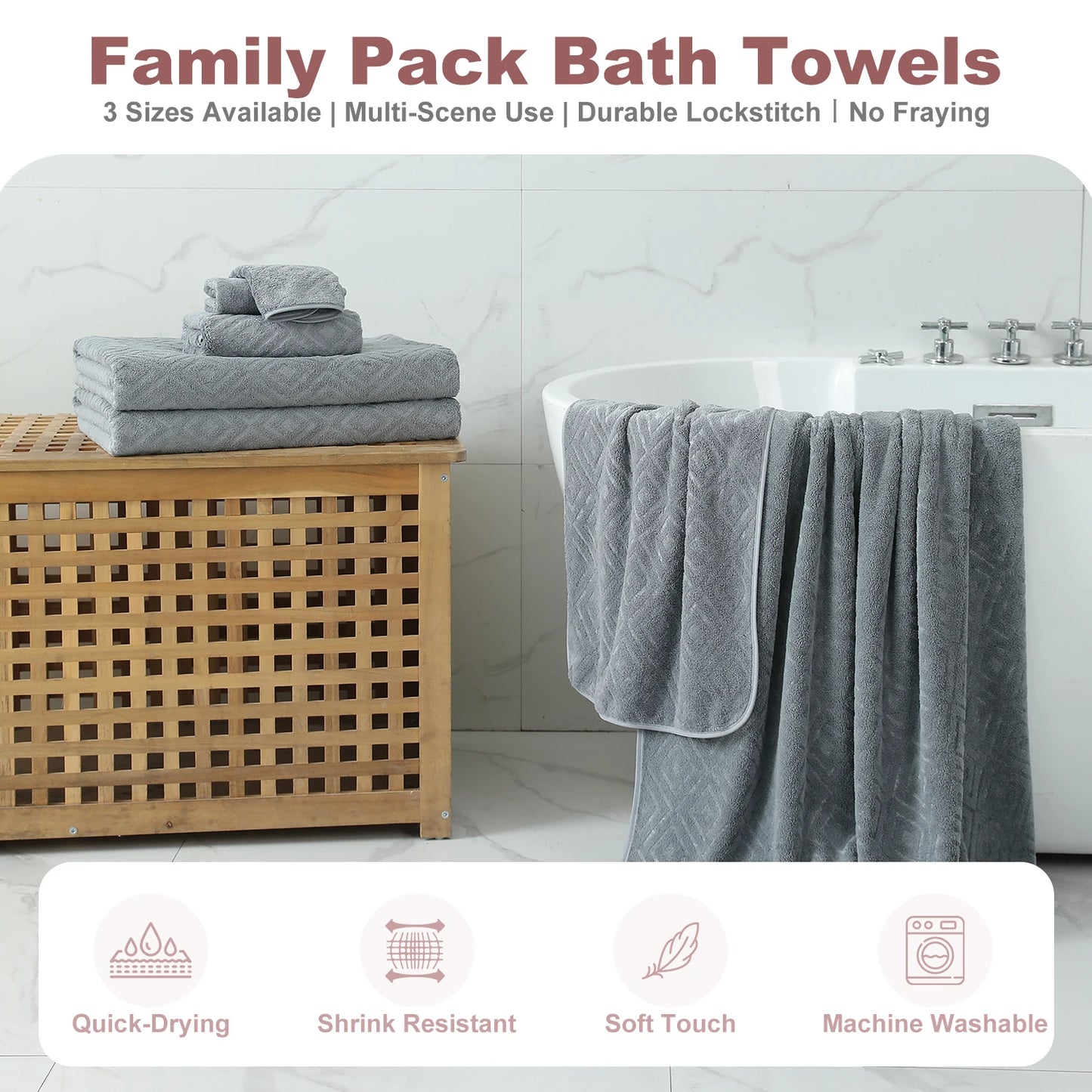Oversized 8pc Bathroom Towel Set, 35"×70": 2 Bath Sheets, 2 Hand Towels, 4 Washcloths