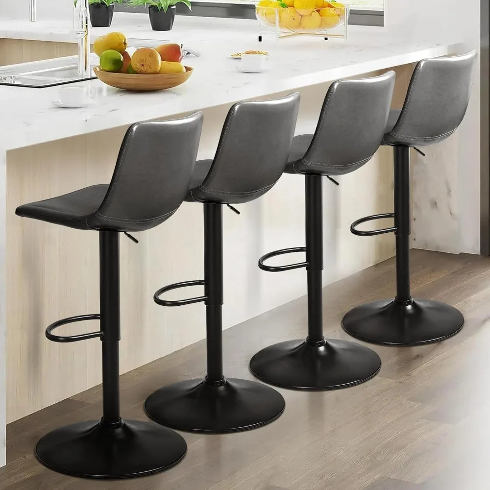 Set (4) Modern Faux Adjustable Height Swivel Barstools w/Backrest