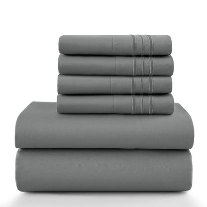 6pc Set, Brushed Microfiber, Embroidered & Plain Pillowcases