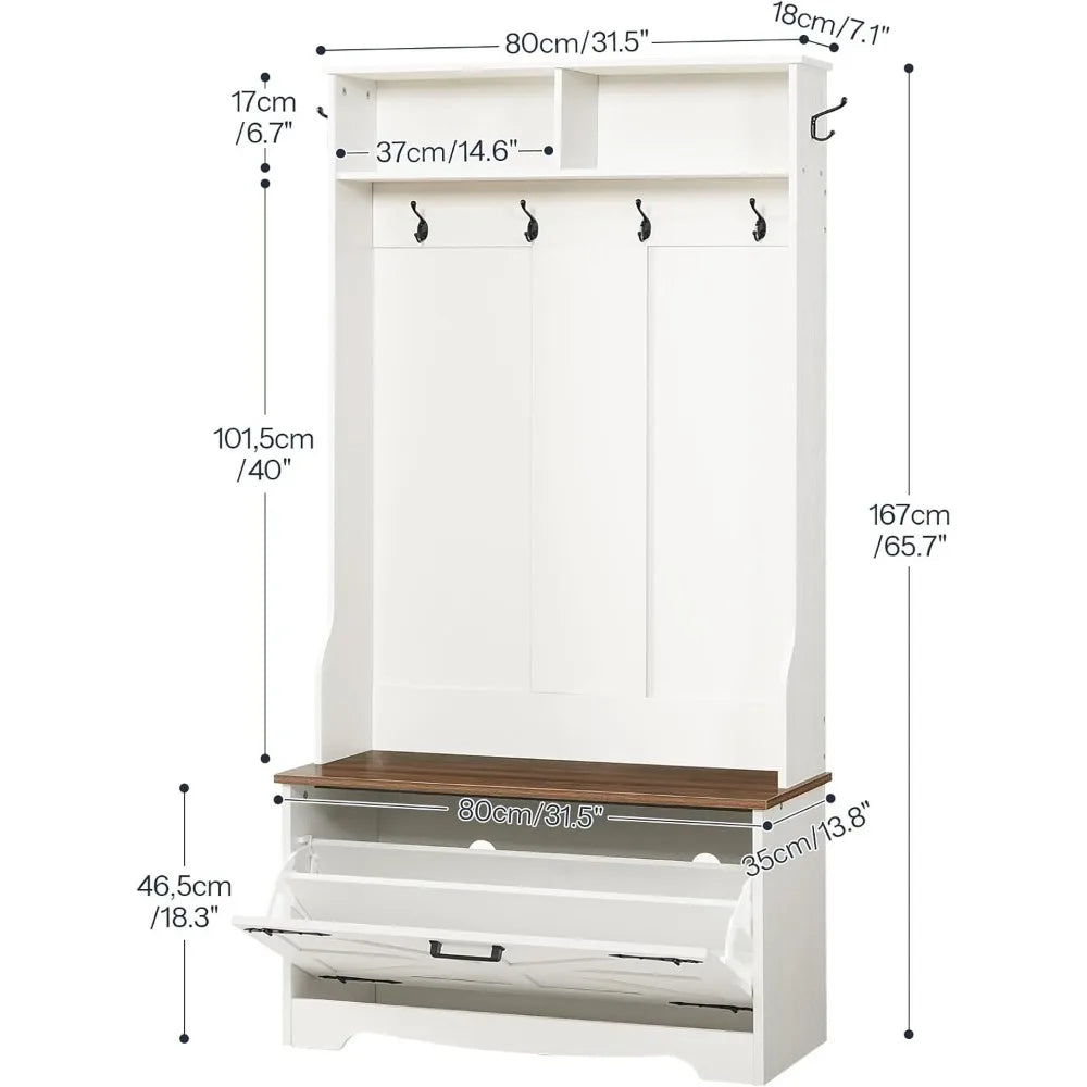 Farmhouse Hall Tree with Coat Rack and Shoe Cabinet,