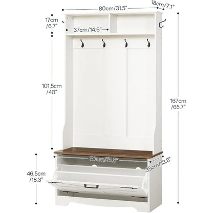 Farmhouse Hall Tree with Coat Rack and Shoe Cabinet,