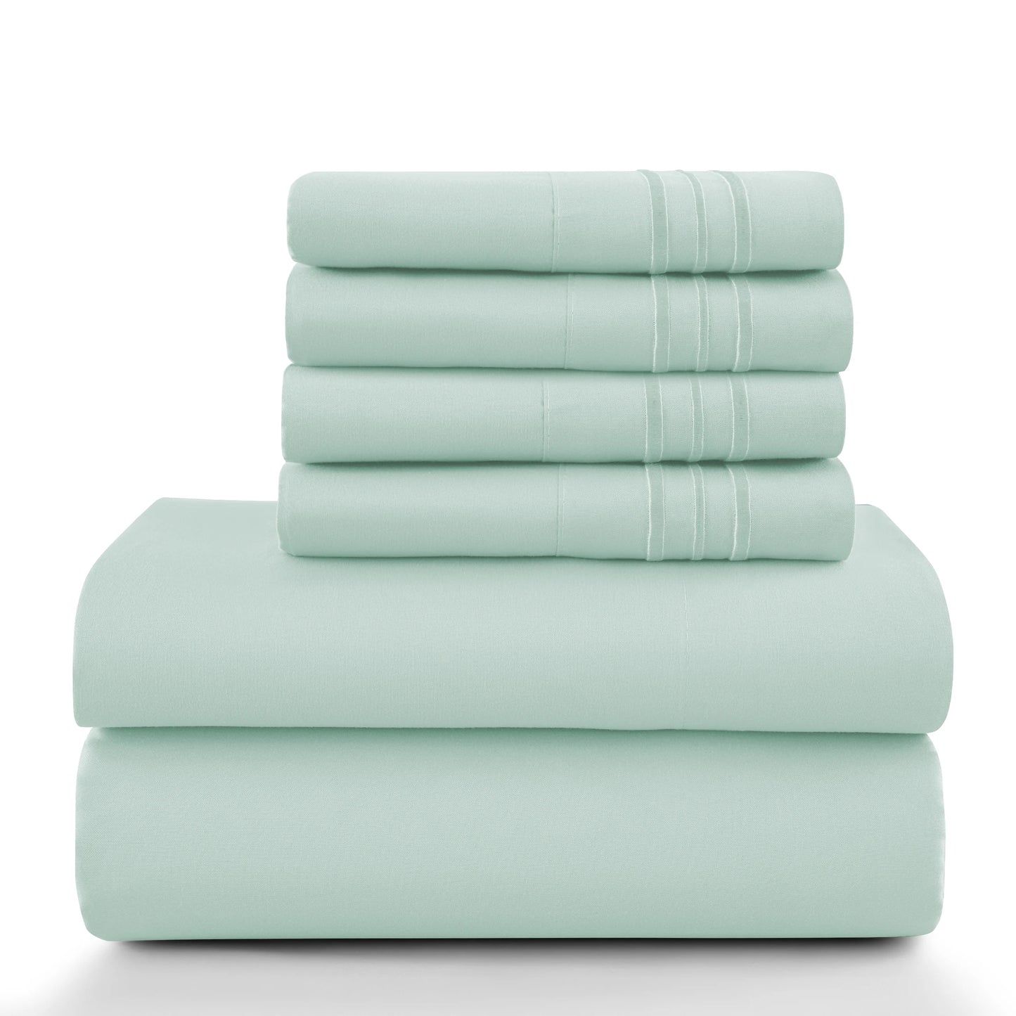 6pc Set, Brushed Microfiber, Embroidered & Plain Pillowcases