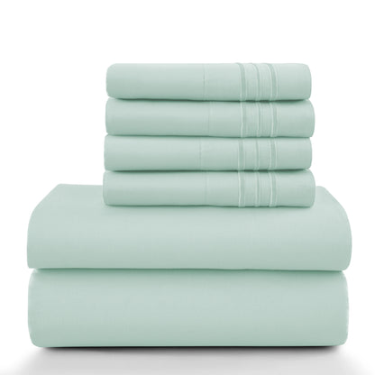 6pc Set, Brushed Microfiber, Embroidered & Plain Pillowcases