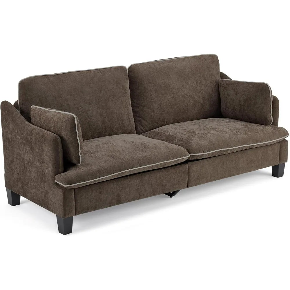84" Modern Sofa Couch, Linen Velvet 2-Seater Loveseat w/Piped Cushions