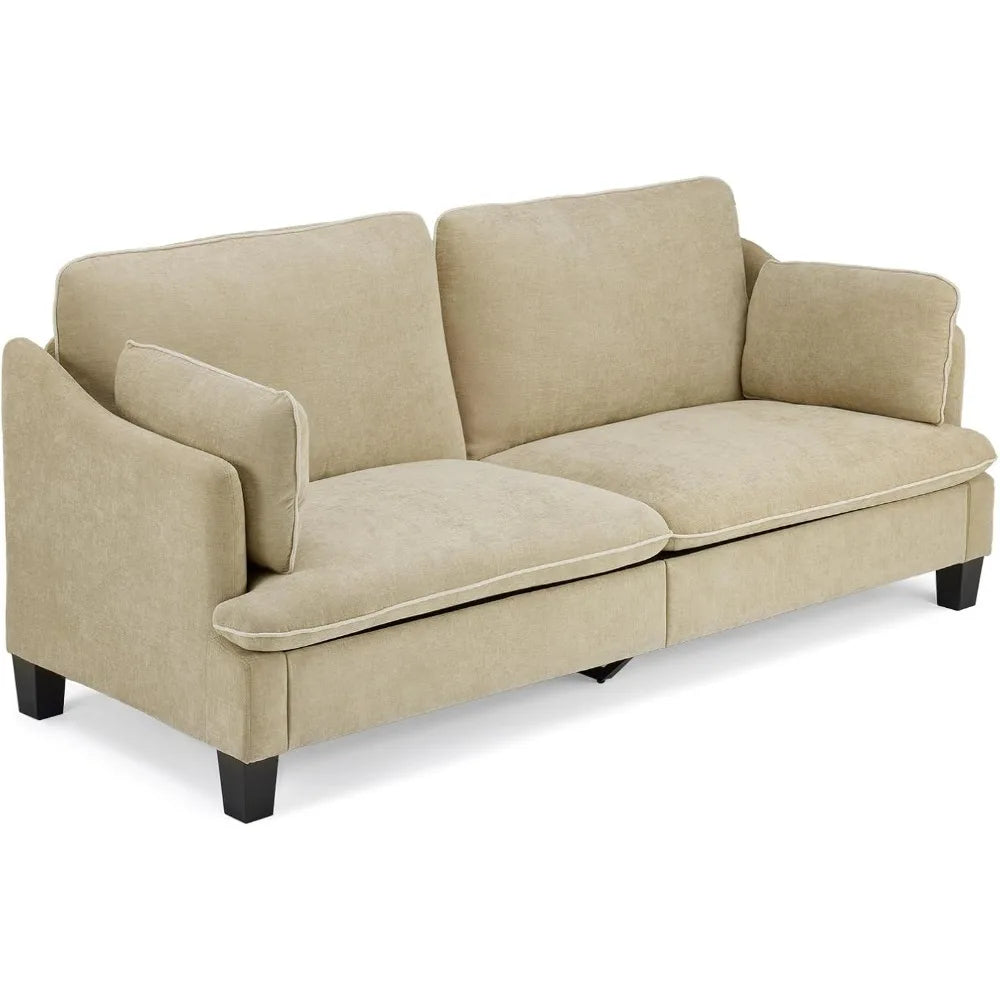 84" Modern Sofa Couch, Linen Velvet 2-Seater Loveseat w/Piped Cushions