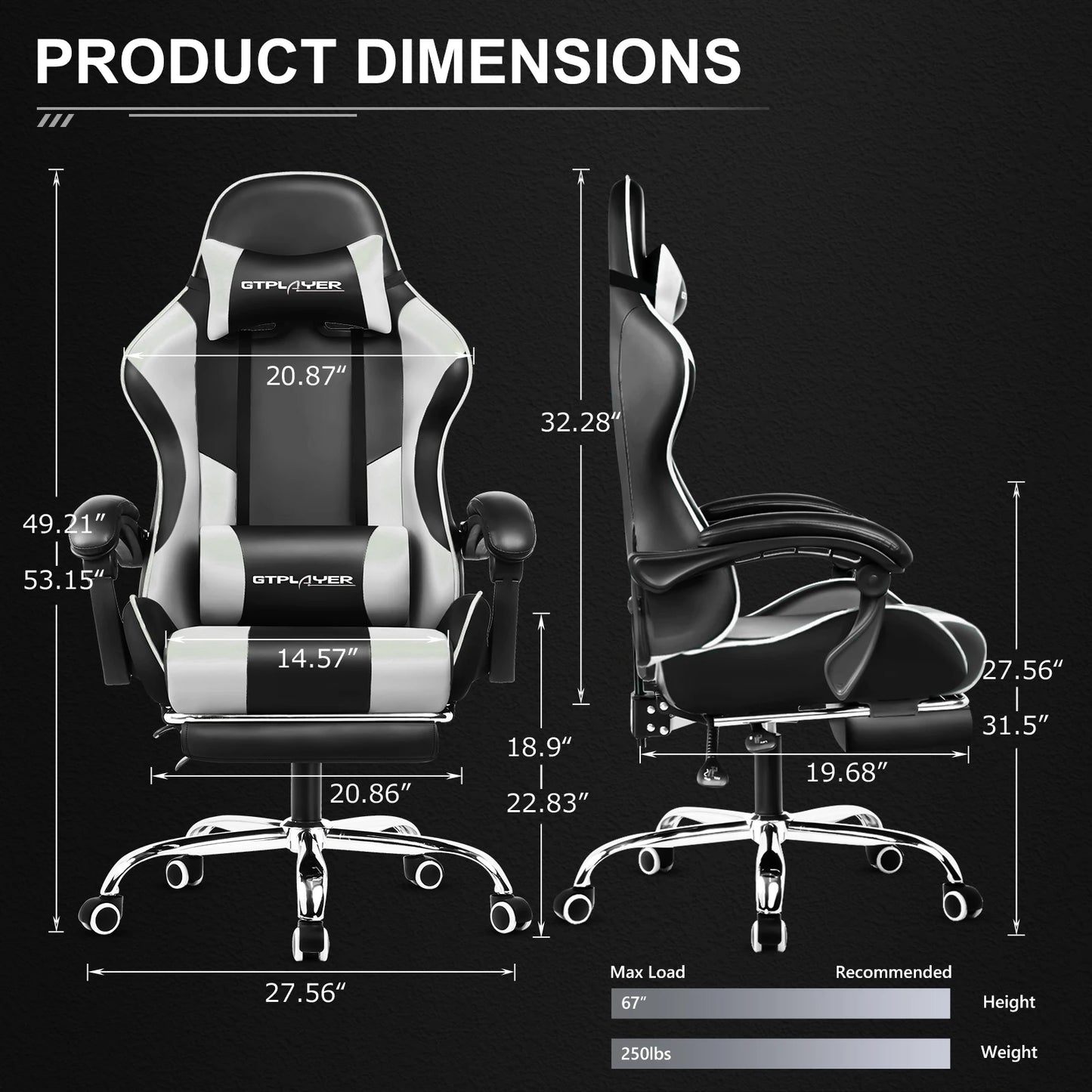 Gaming Chair with Adjustable Height, Swivel Seat,