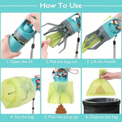 Dog Pooper Scooper, No-touch Claw Pickup Tool w/Waste Bag