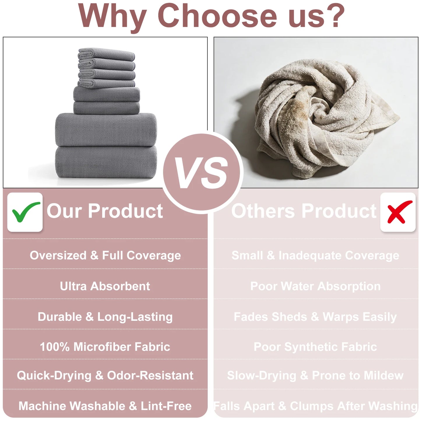 8Pcs Oversized Bath Towel Set, 35"×70" 2 Towels + 2 Hand Towels + 4 Washcloths