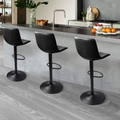 Set (4) Modern Faux Adjustable Height Swivel Barstools w/Backrest