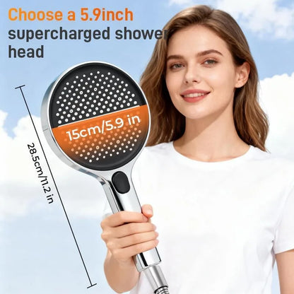 High Pressure, 4 Spray Modes, Large 5.9" Rain Showerhead