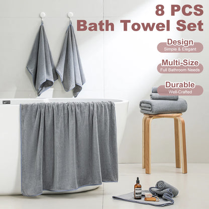 8Pcs Oversized Bath Towel Set, 35"×70" 2 Towels + 2 Hand Towels + 4 Washcloths